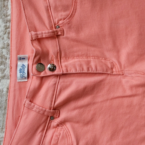 Royalty Double Button Ankle Cropped Pants 8 Orange Peach - Picture 5 of 16